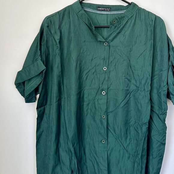 Retro Green Button Up Rolled Short Sleeve Blouse - Size: Medium - Picture 5 of 6